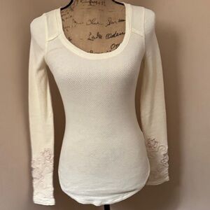 Free People Cream Long Sleeve Top